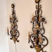 Appliques murales italiennes en cristal et fer forgé doré par Banci Florence, années 1960