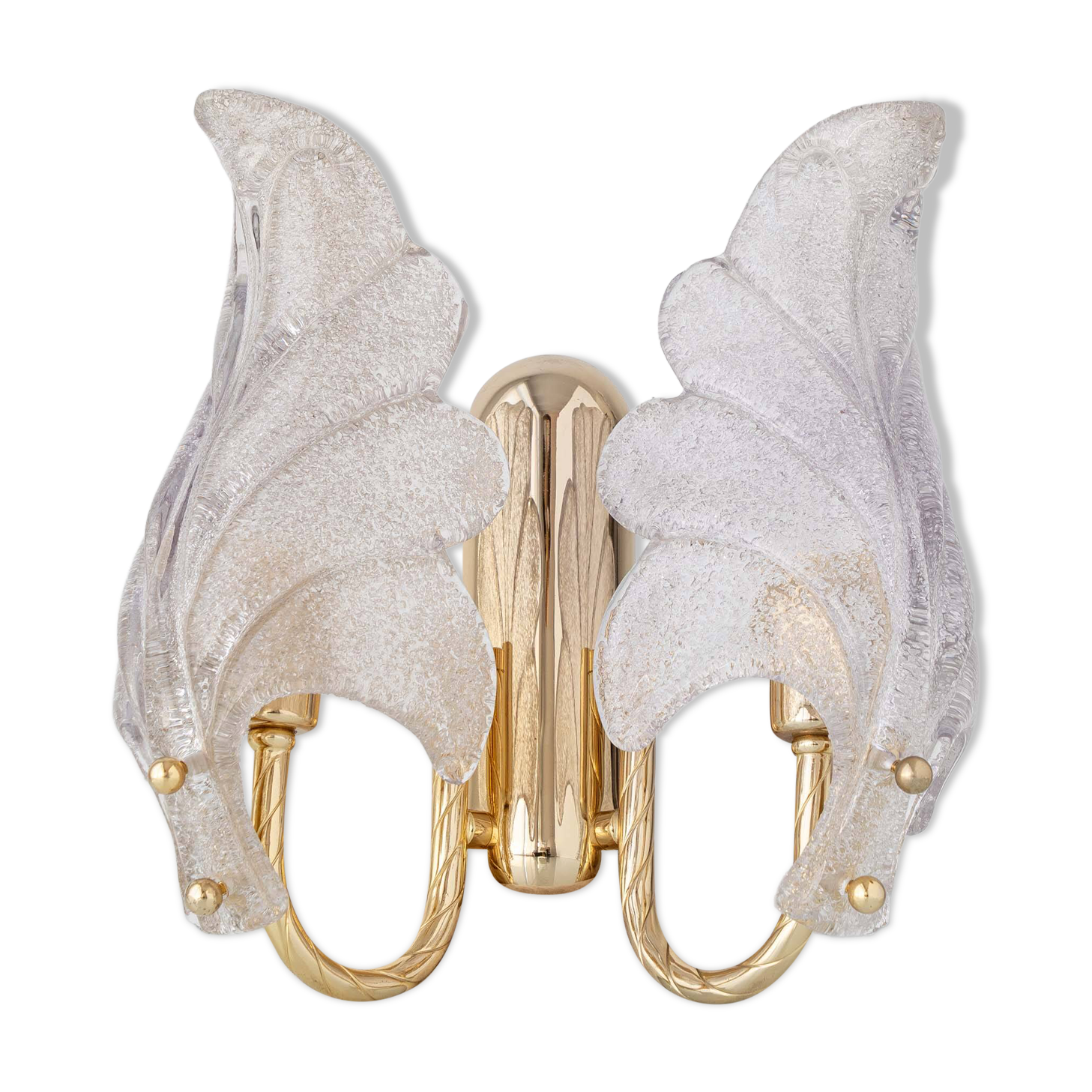Murano Graniglia Glass Double-Leaf Brass Wall Sconce, Italy, 1960s