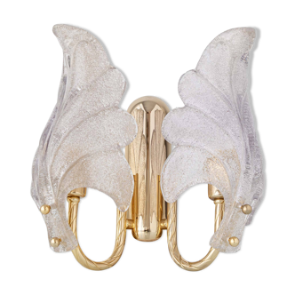 Murano Graniglia Glass Double-Leaf Brass Wall Sconce, Italy, 1960s
