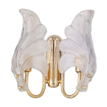 Murano Graniglia Glass Double-Leaf Brass Wall Sconce, Italy, 1960s