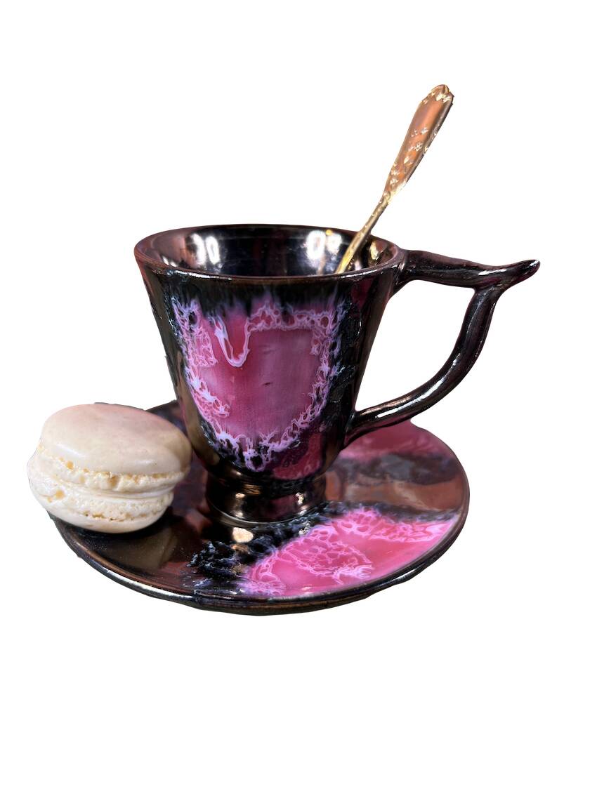 Vallauris pink and black coffee service from the 50s/60s