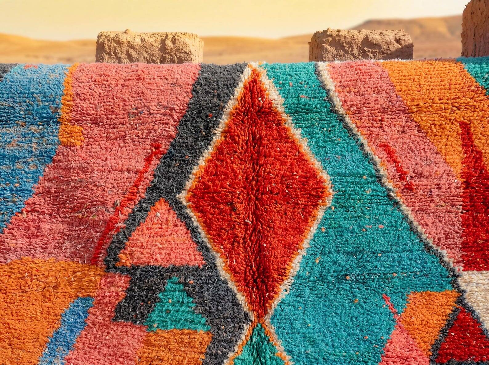 Handmade Berber rug in coloured wool 200/300cm