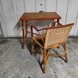 Table et fauteuil rotin vintage