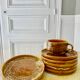 6 stoneware cups and 6 enamel plates