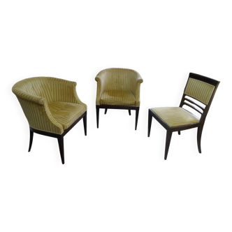 Ensemble Art déco – 2 fauteuils cabriolet et 1 chaise assortie, années 1930