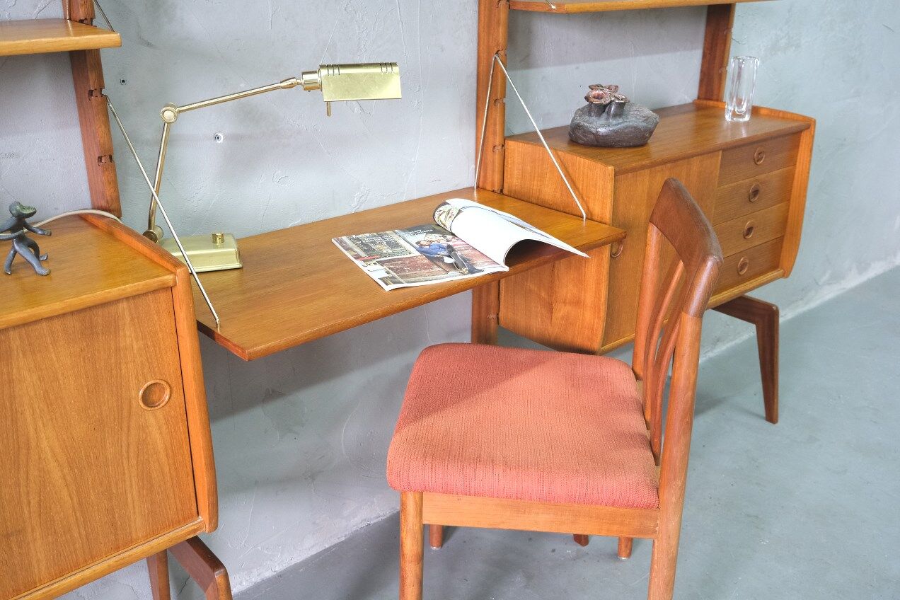 Mid-Century Modular Teak Free-Standing Wall Unit with Desk by John Texmon for Blindheim Mobelfabrik,