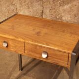 Small Desk 70 chrome leg laminated wood 2 drawers dressing table