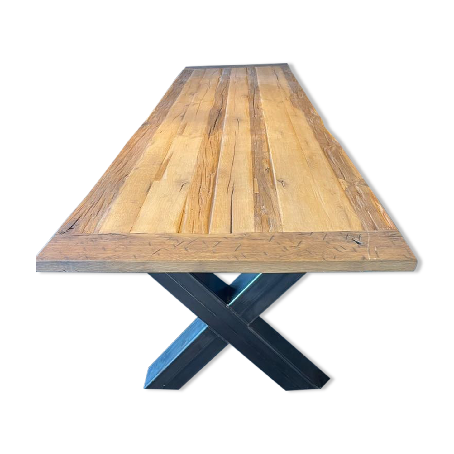 Table 350 x 100 cm chene and metal legs