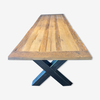 Table 350 x 100 cm chene and metal legs