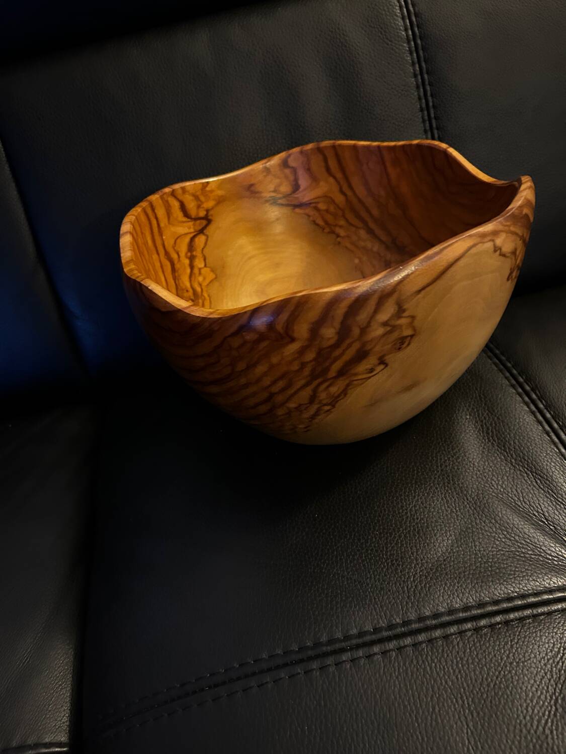 Olive wood salad bowl cut