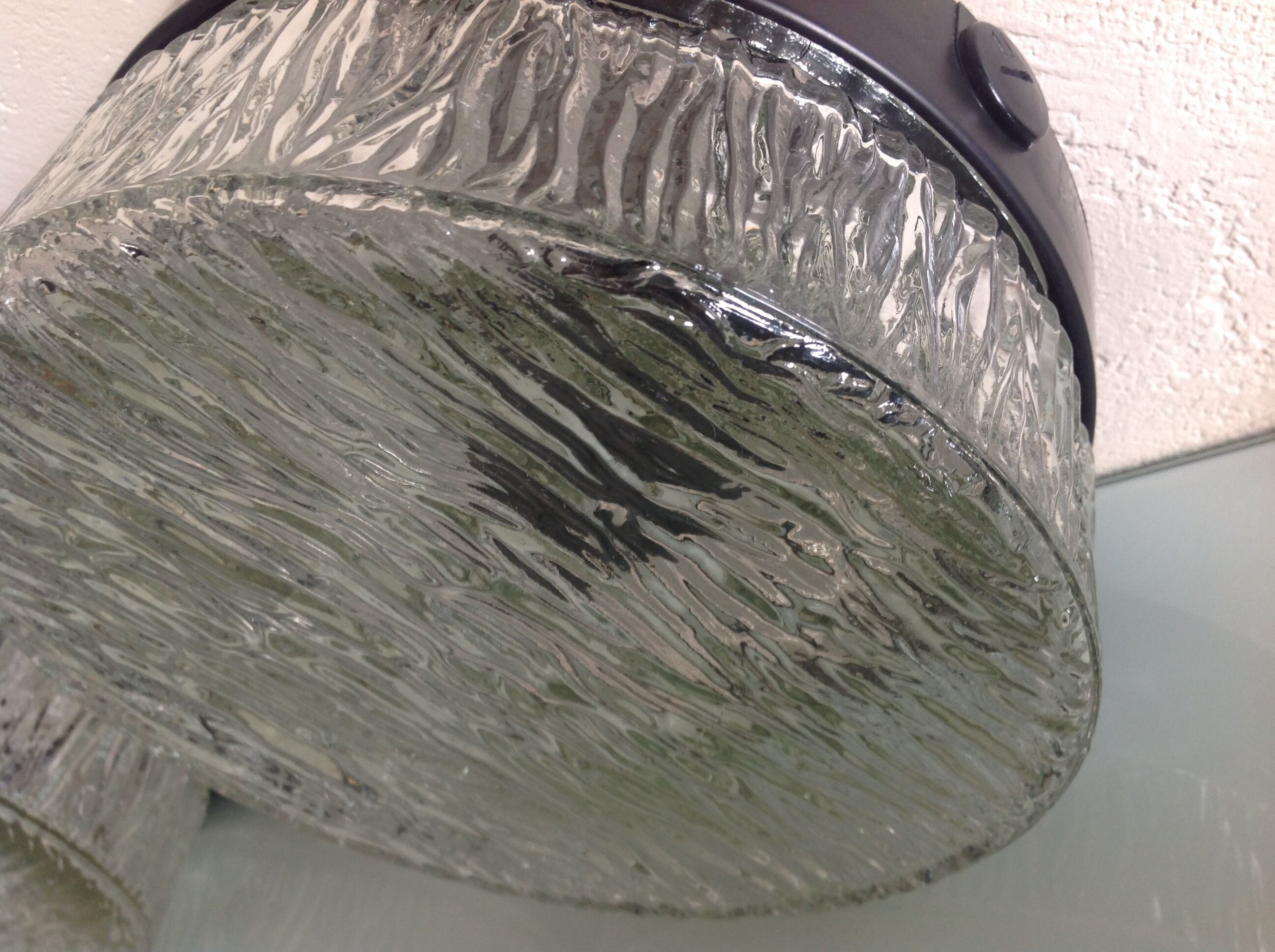 Pair of round ceiling lights in glass ice vintage 60-70s