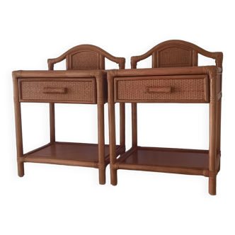Pair rattan bedside tables