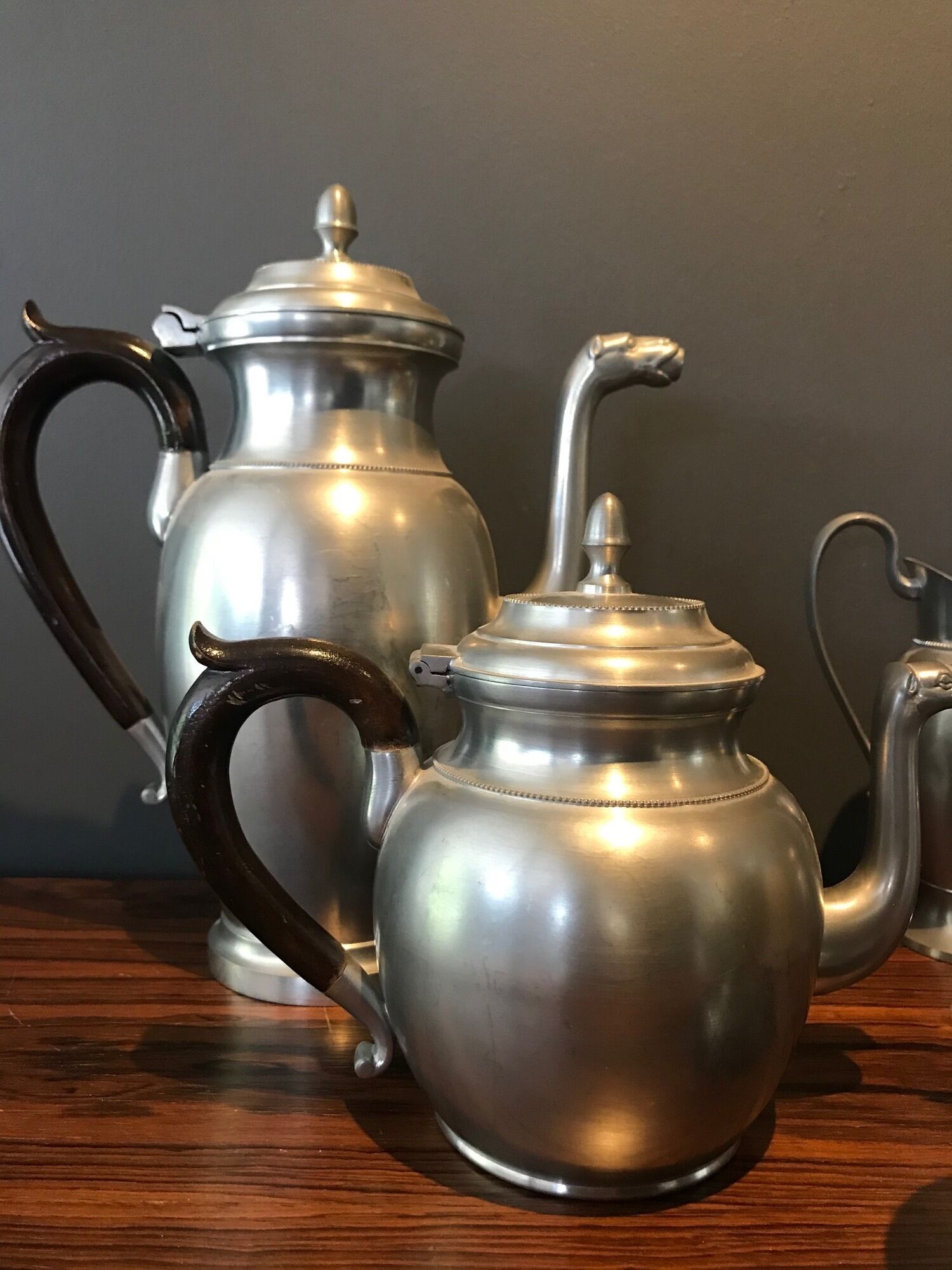 complete set of coffee and tea with milk pot and sugar art Deco in tin