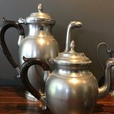 complete set of coffee and tea with milk pot and sugar art Deco in tin