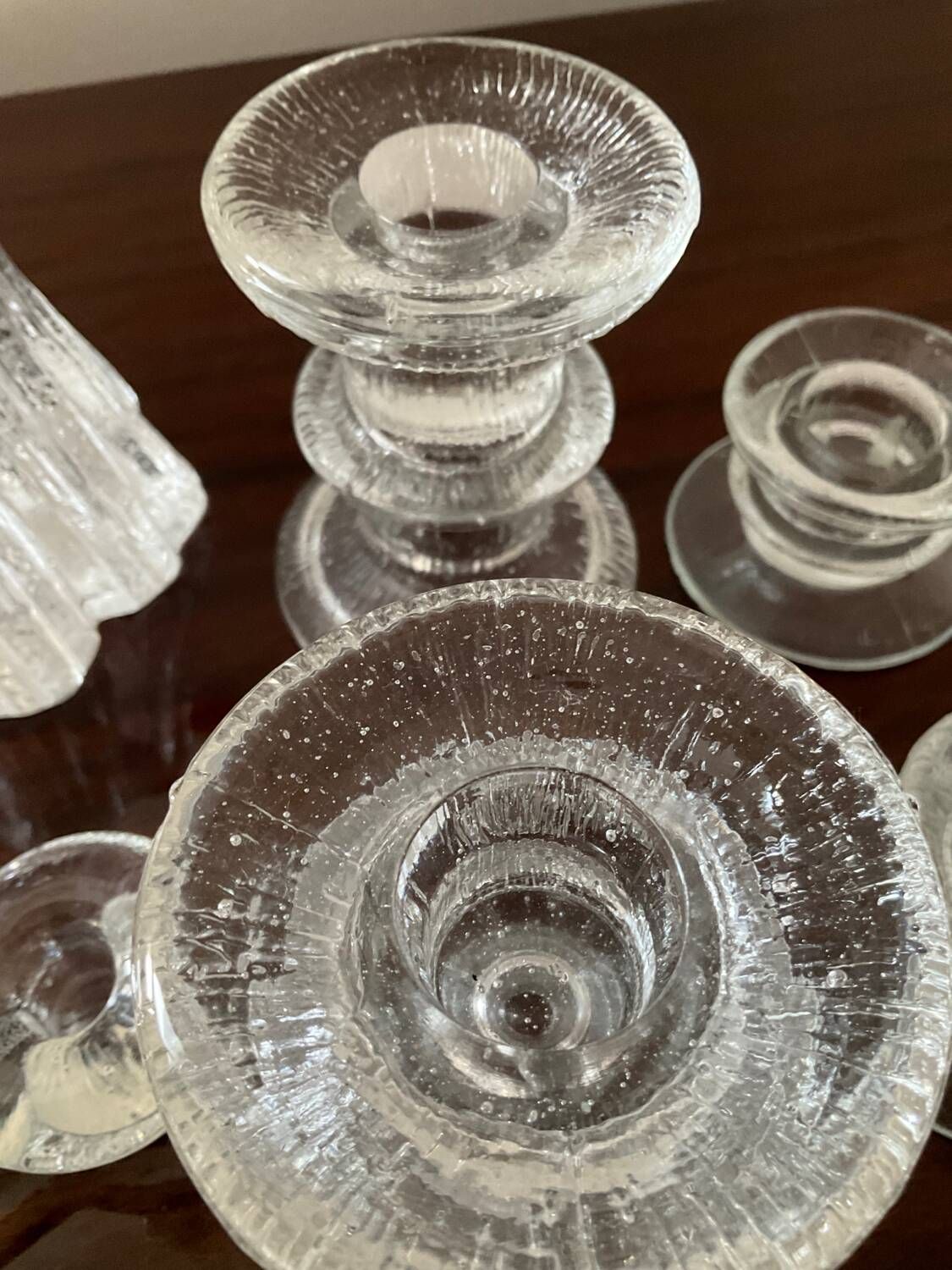 Series 6 vintage candlesticks pressed molded glass paste