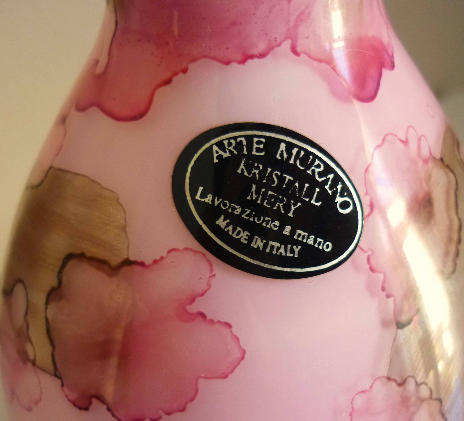 Pink vase, Murano Kristall Mery, blown glass with inclusions