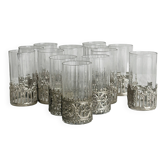 Set of ribbed glass flower vases