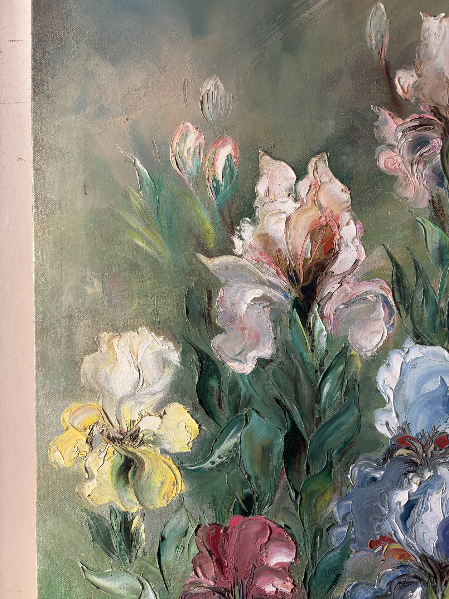 Les iris, huile au couteau signée