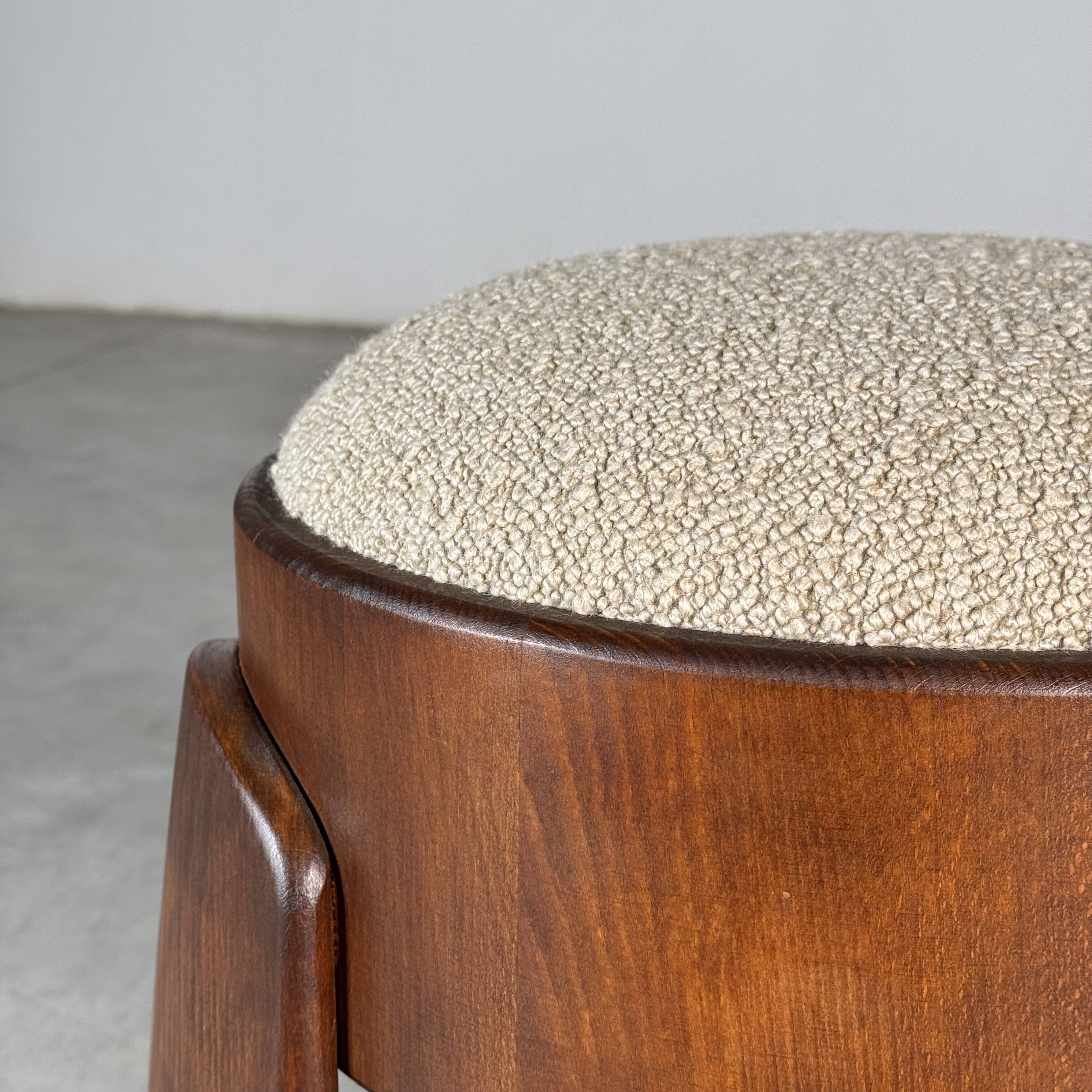 Sculptural Ash Wood Stool with Dedar Milano Bouclè