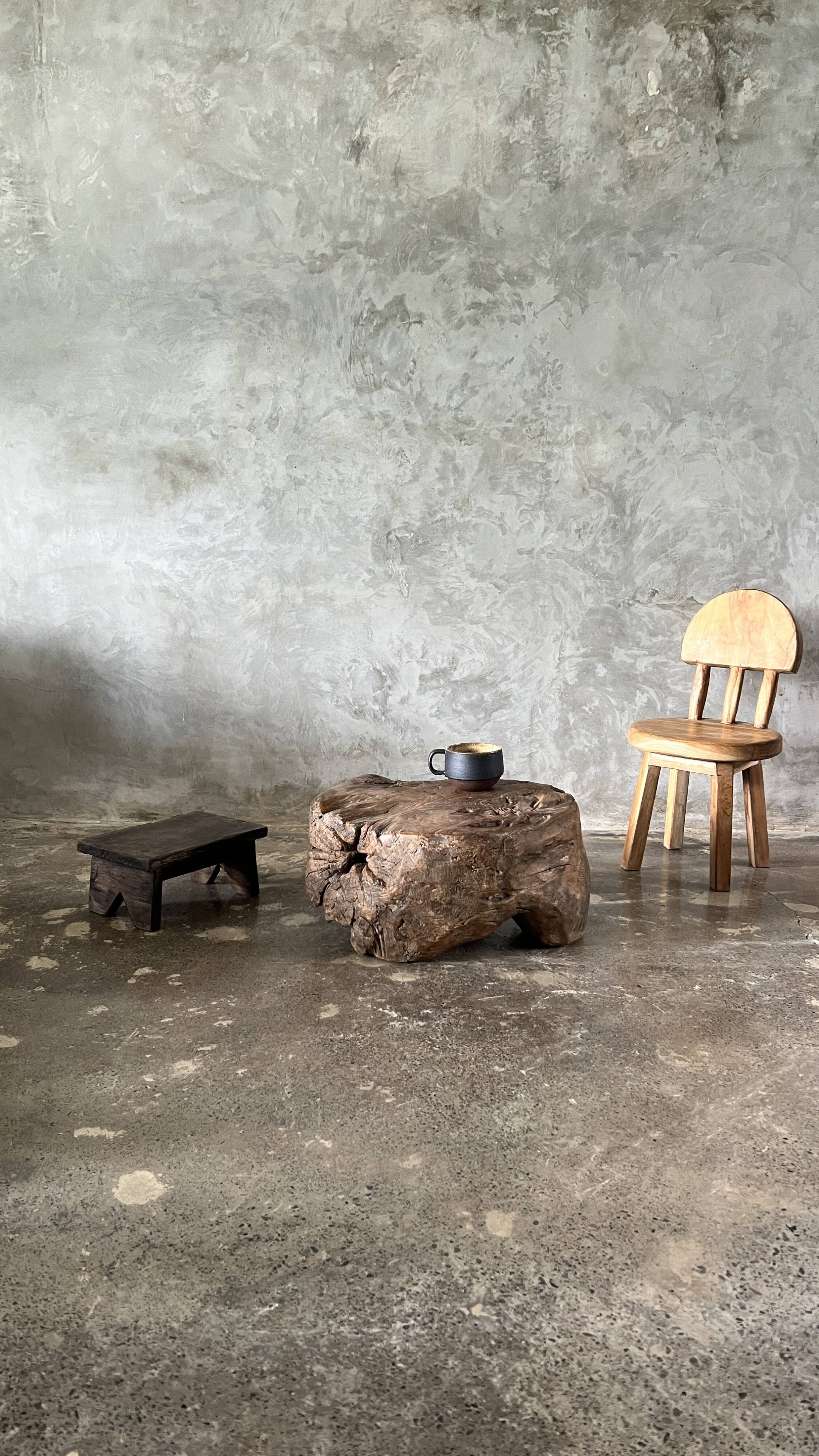 Small child's chair in natural blond teak back with three bars