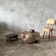 Small child's chair in natural blond teak back with three bars