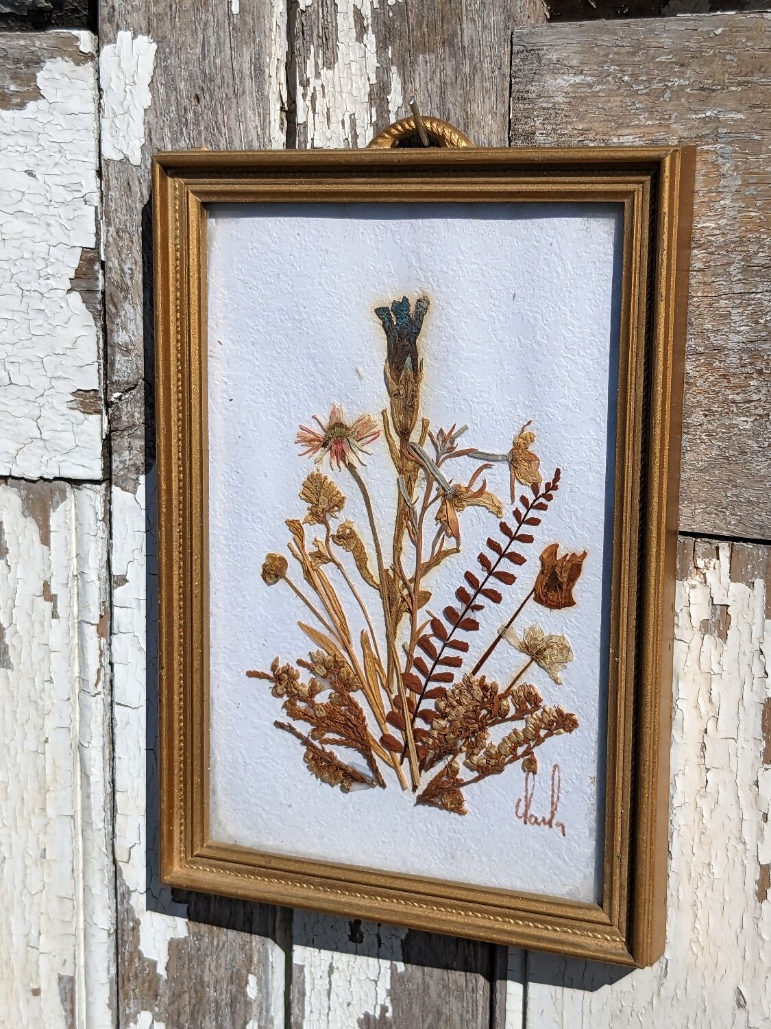 Vintage frame dried flowers