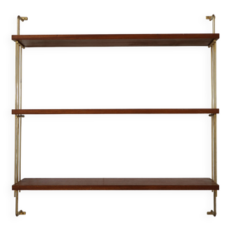 String shelf in teak and gold metal