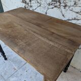 Solid wood desk, black base