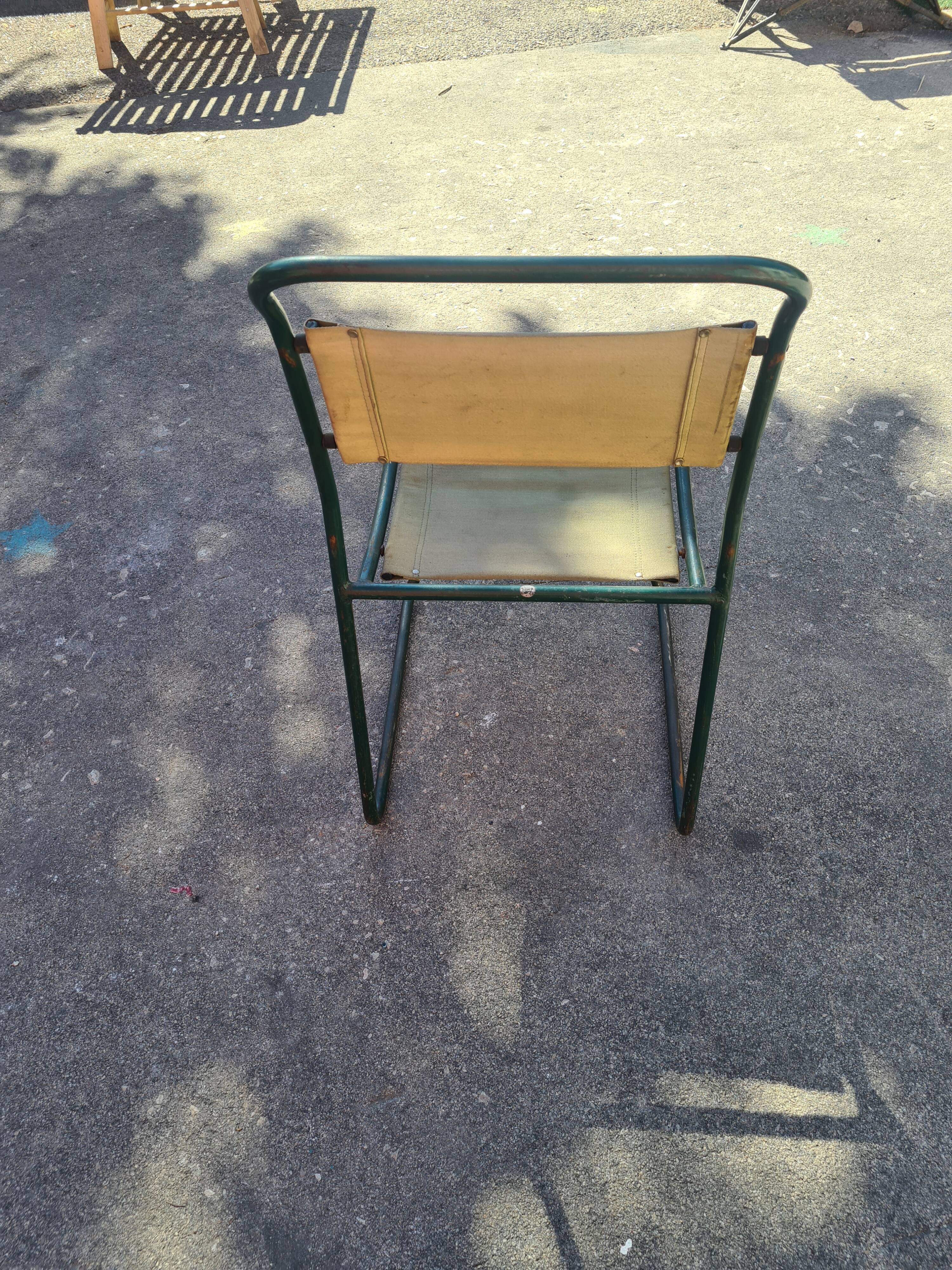 Series of 6 stackable military chairs modernist canvas and metal