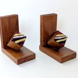 Mid-Century pair of wooden and enamel bookends, 1960s