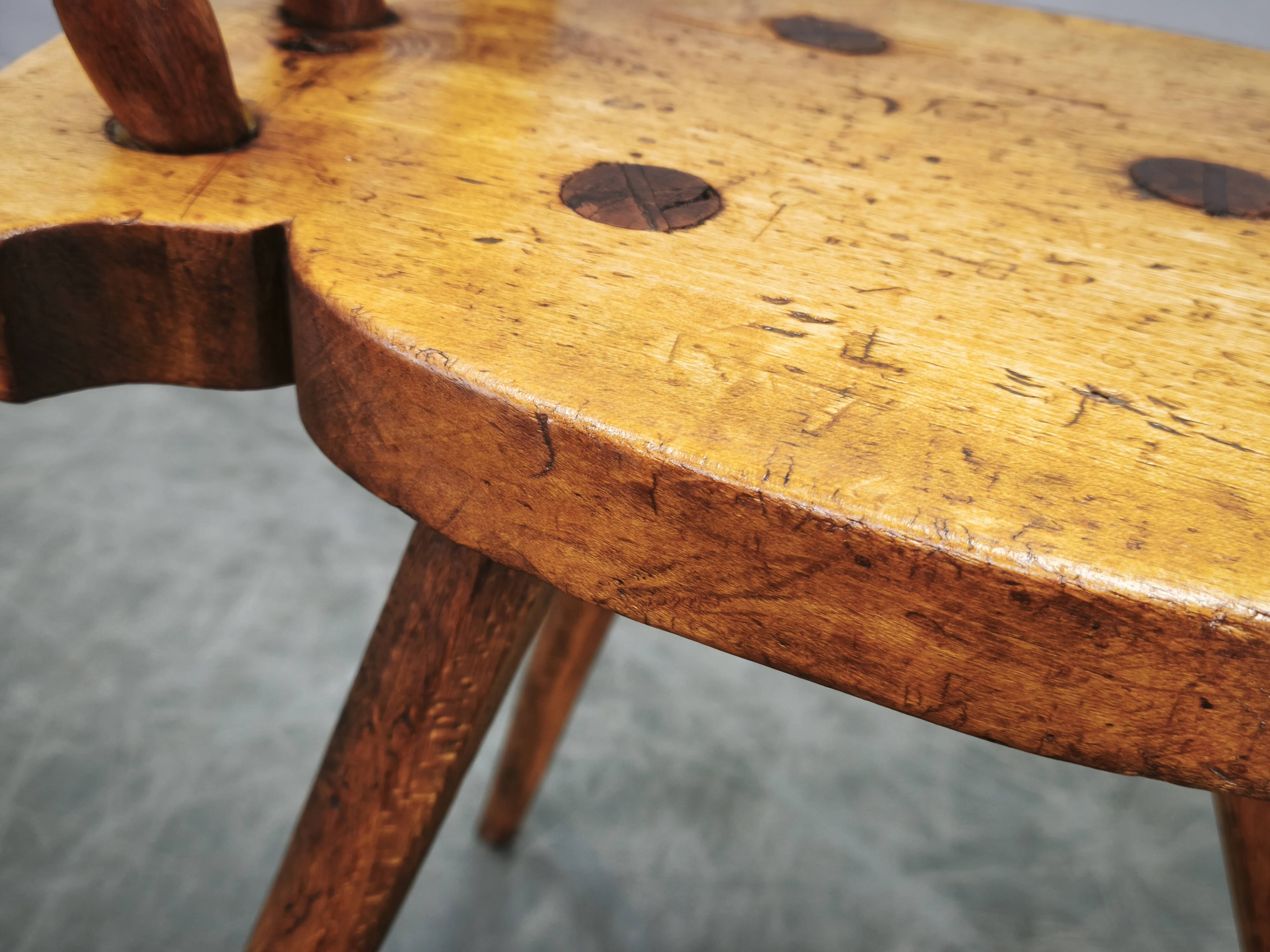 Primitive Solid Beech Folk Chair, Czechoslovakia, 1940s