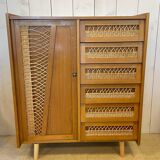 Commode et penderie en bois et rotin