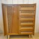 Wood and rattan chest of drawers and wardrobe