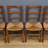 Set of 4 rush-seated chairs in cherry wood – late 19th century