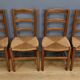 Set of 4 rush-seated chairs in cherry wood – late 19th century