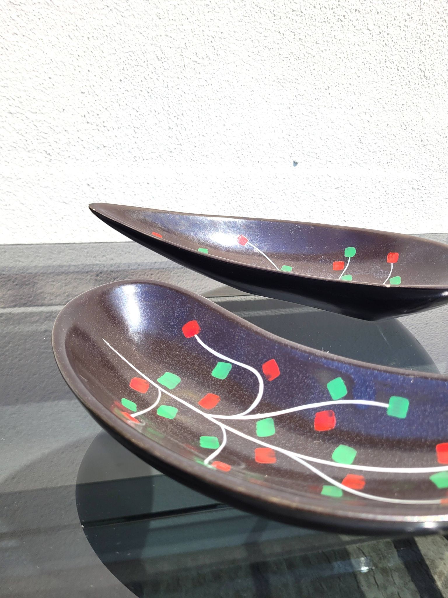 Pair of pockets tray by Gien 1950 or ramekins