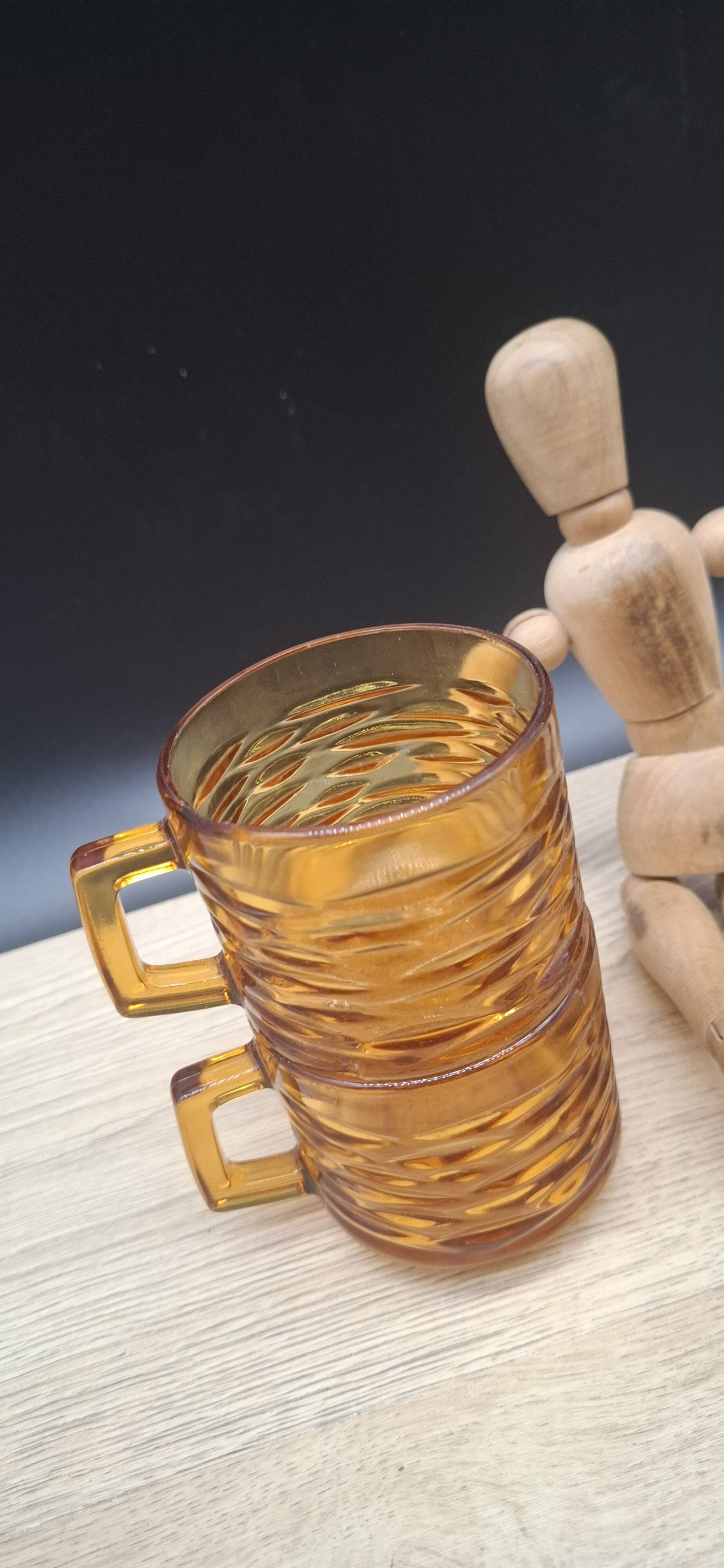 Set of 4 Vereco amber glass cups