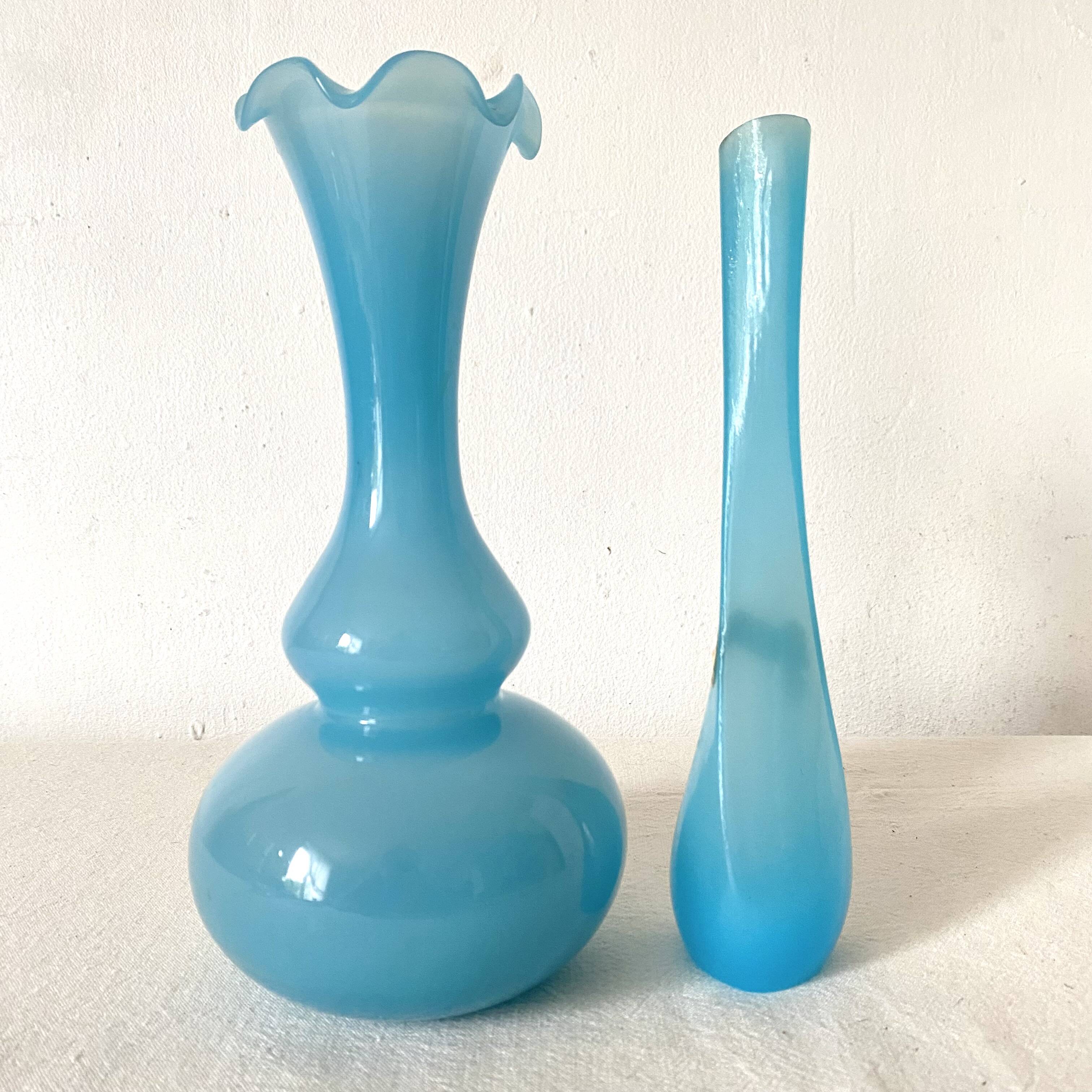 Blue opaline soliflore vases