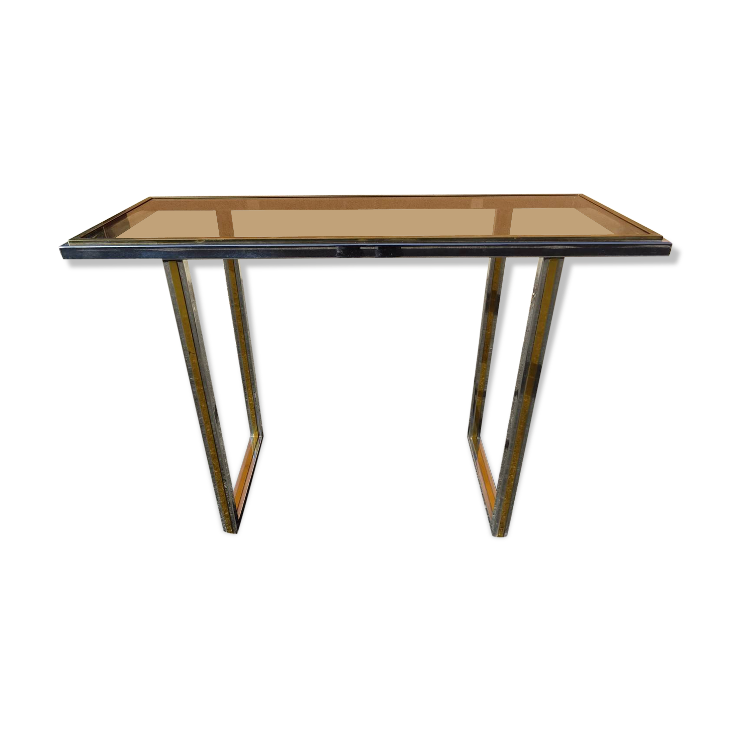 Chrome and golden brass console 70s