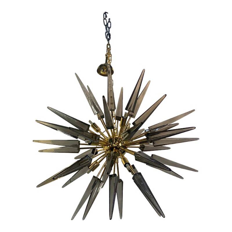 Contemporary Smoked “Spikes” Murano Glass Sputnik Chandelier