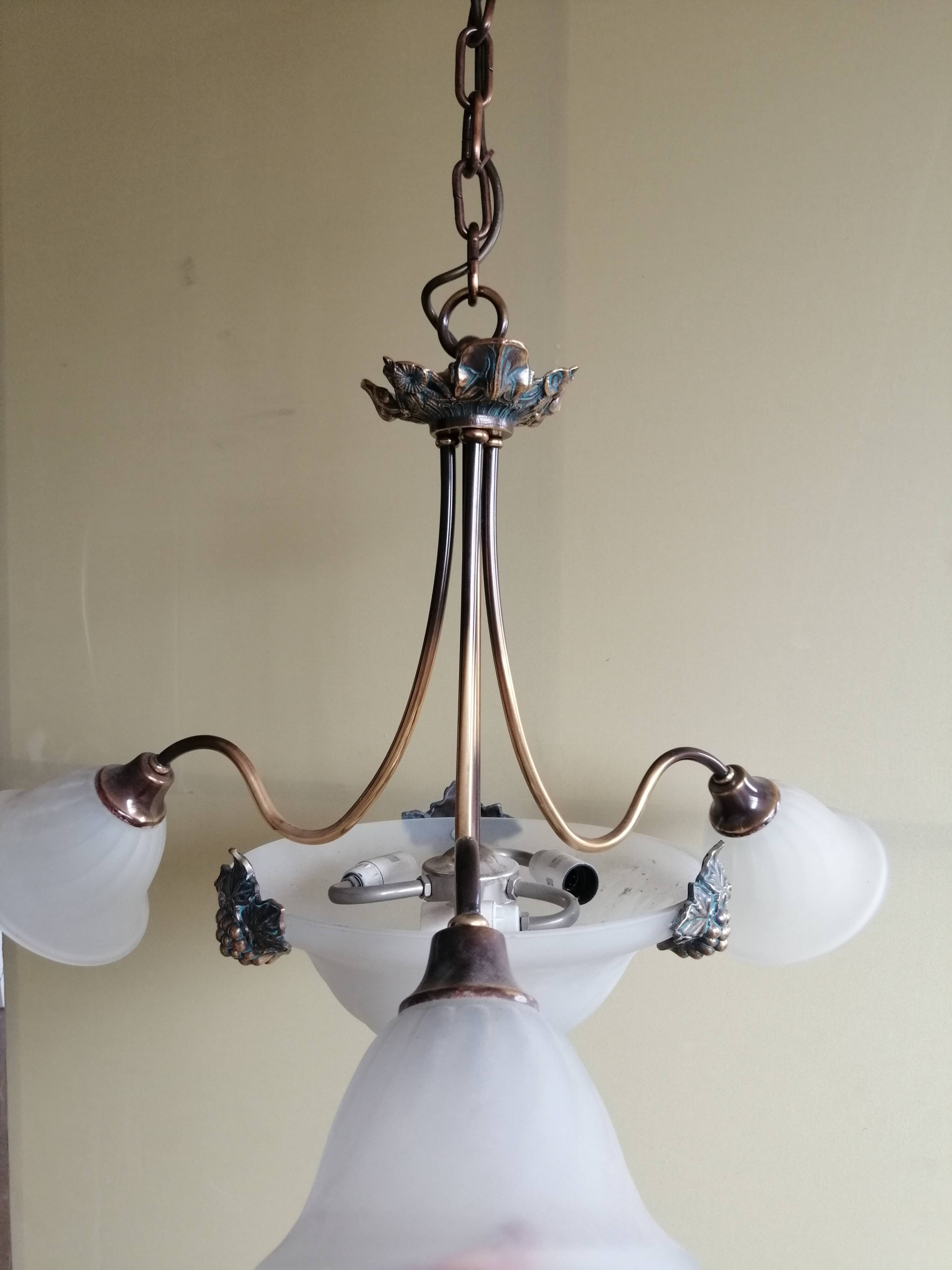 Opaline and brass chandelier