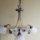 Opaline and brass chandelier