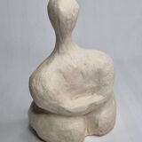 Modern white terracotta sculpture, Stylized female figure, 20 cm