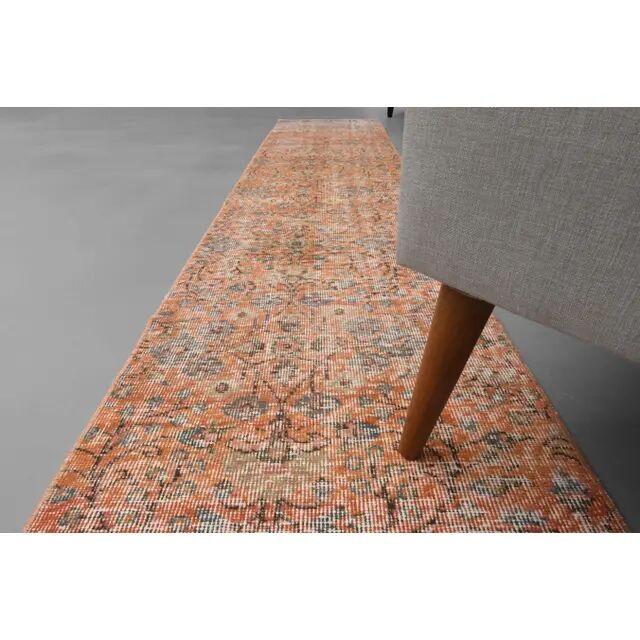 1970s Turkish Hand-Knotted Wool Cotton Orange Runner Rug 60x293