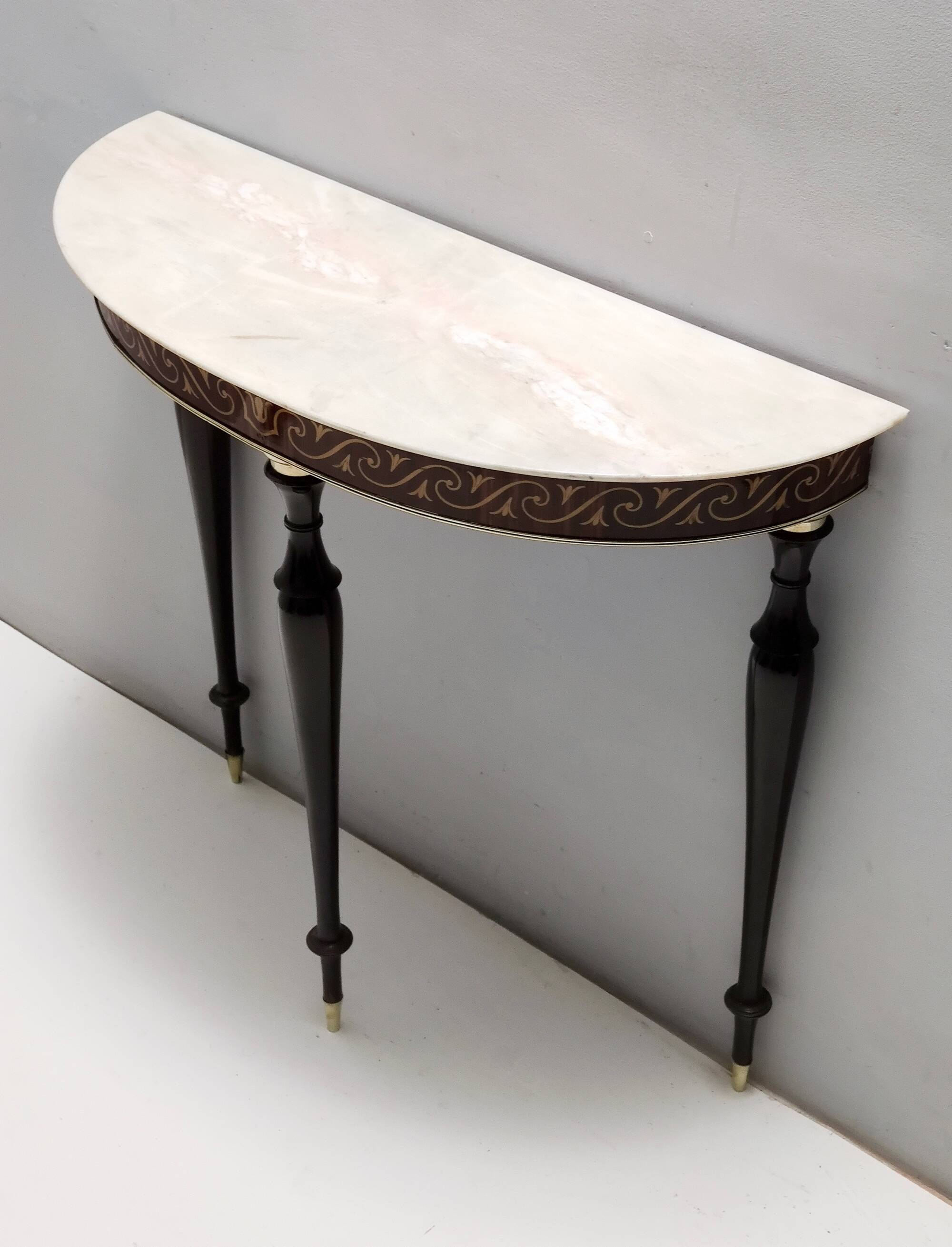 Beech and Black Walnut Console Table with a Demilune Marble Top