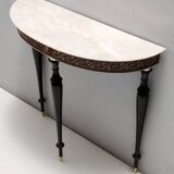 Beech and Black Walnut Console Table with a Demilune Marble Top