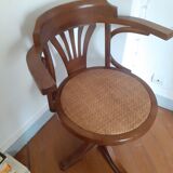 Swivel desk in walnut and rattan