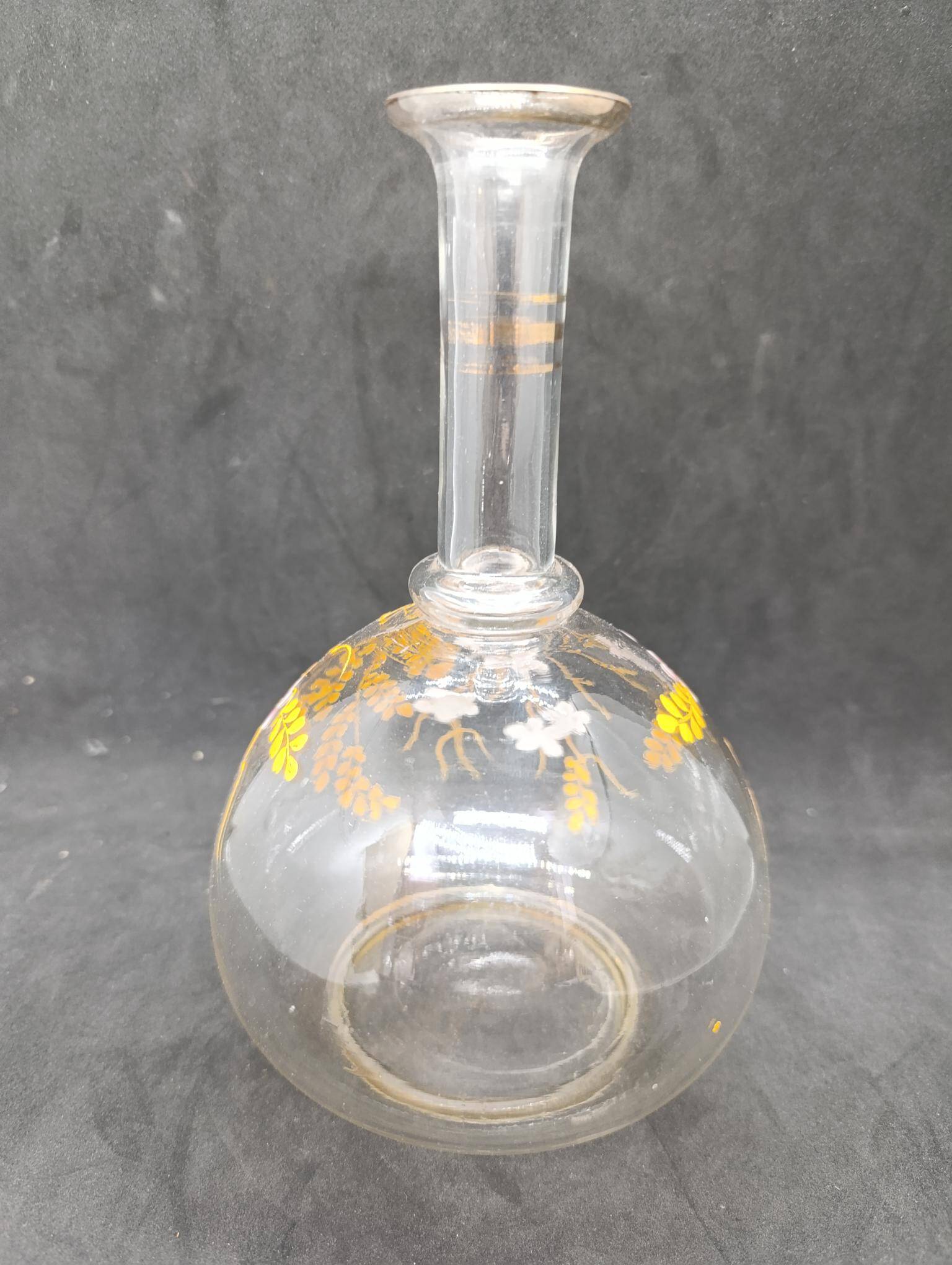 Glass vase/bottle with enamelled floral decoration in legras style in good condition