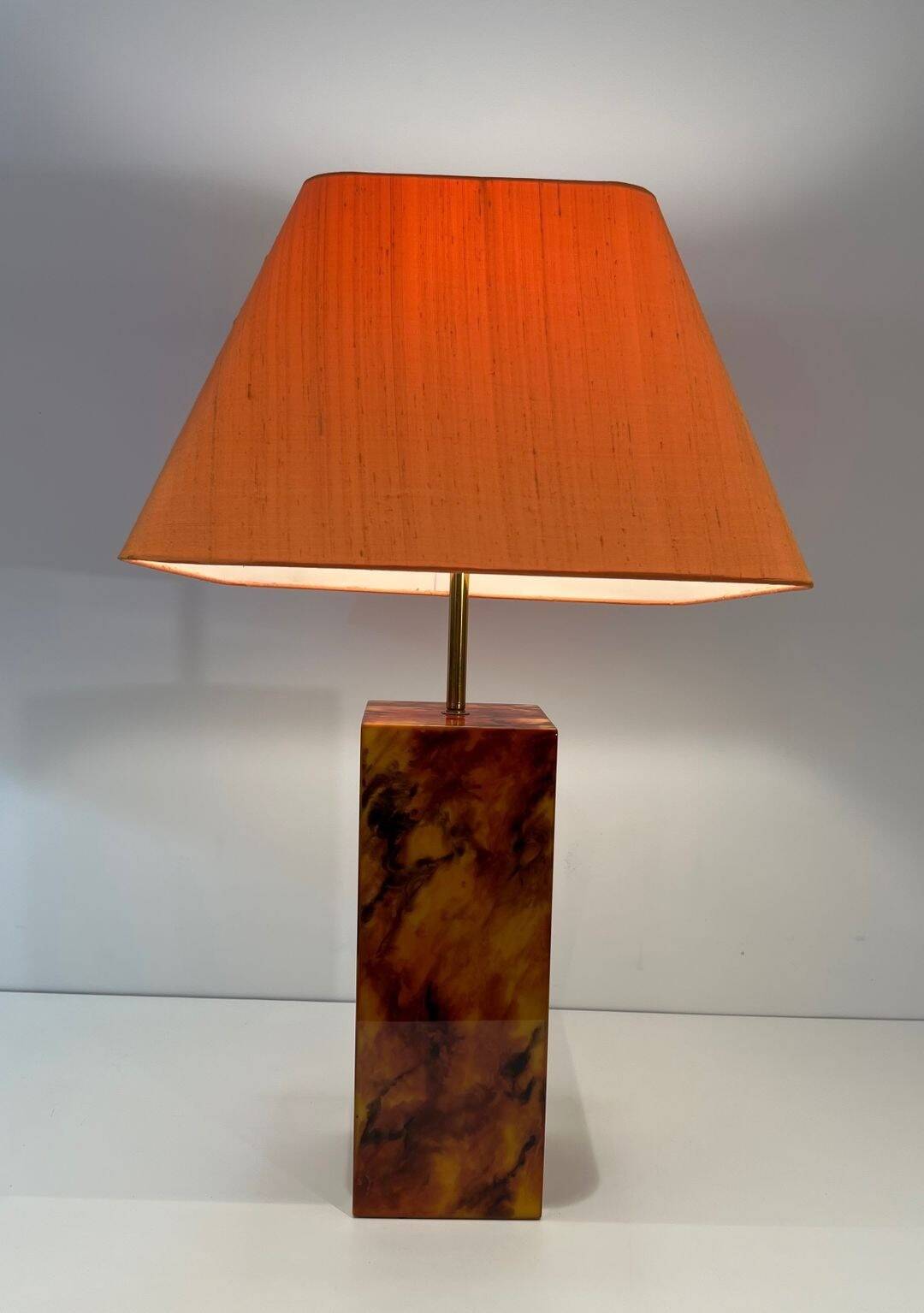 Pair of Plexiglass Lamps Imitating Tortoiseshell, French Work,