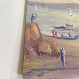 Huile « vue sur l’Etna » années 60, cadre vitré
